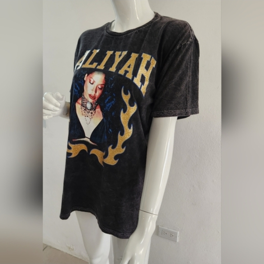 Aaliyah R&B Graphic TShirt Charcoal Grey Mineral Wash Size Medium Unisex - Picture 13 of 14